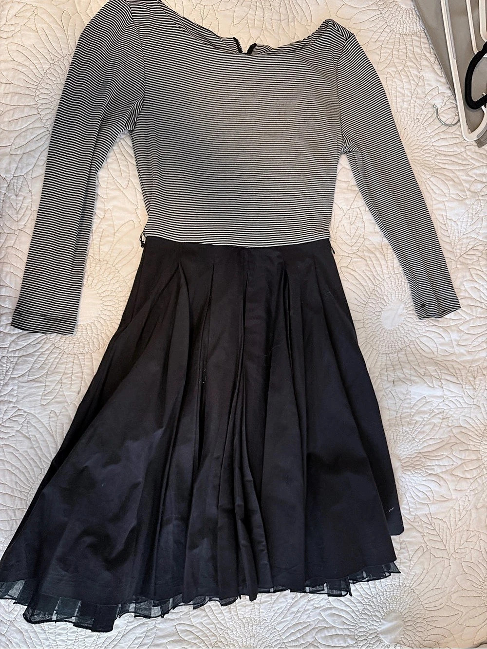 alice + olivia Striped Fit & Flare Dress in Black & White Like New
